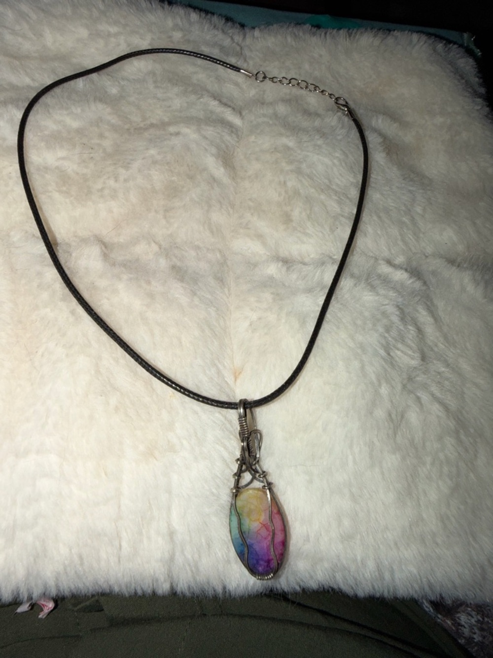 Source Unknown Rainbow Cabochon Pendant Necklace on Black Cord